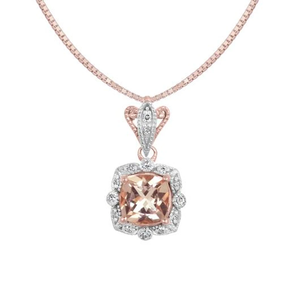 10K Rose Gold Morganite & Diamond Pendant with Chain
