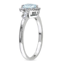 Julianna B Sterling Silver Aquamarine & 0.10CT Diamond Heart Ring
