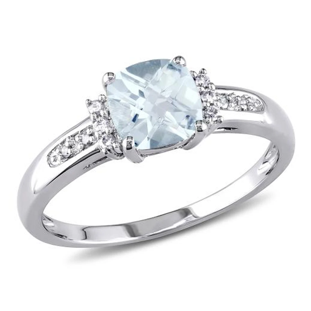 Julianna B 10K White Gold Aquamarine & 0.05CTW Diamond Fashion Ring