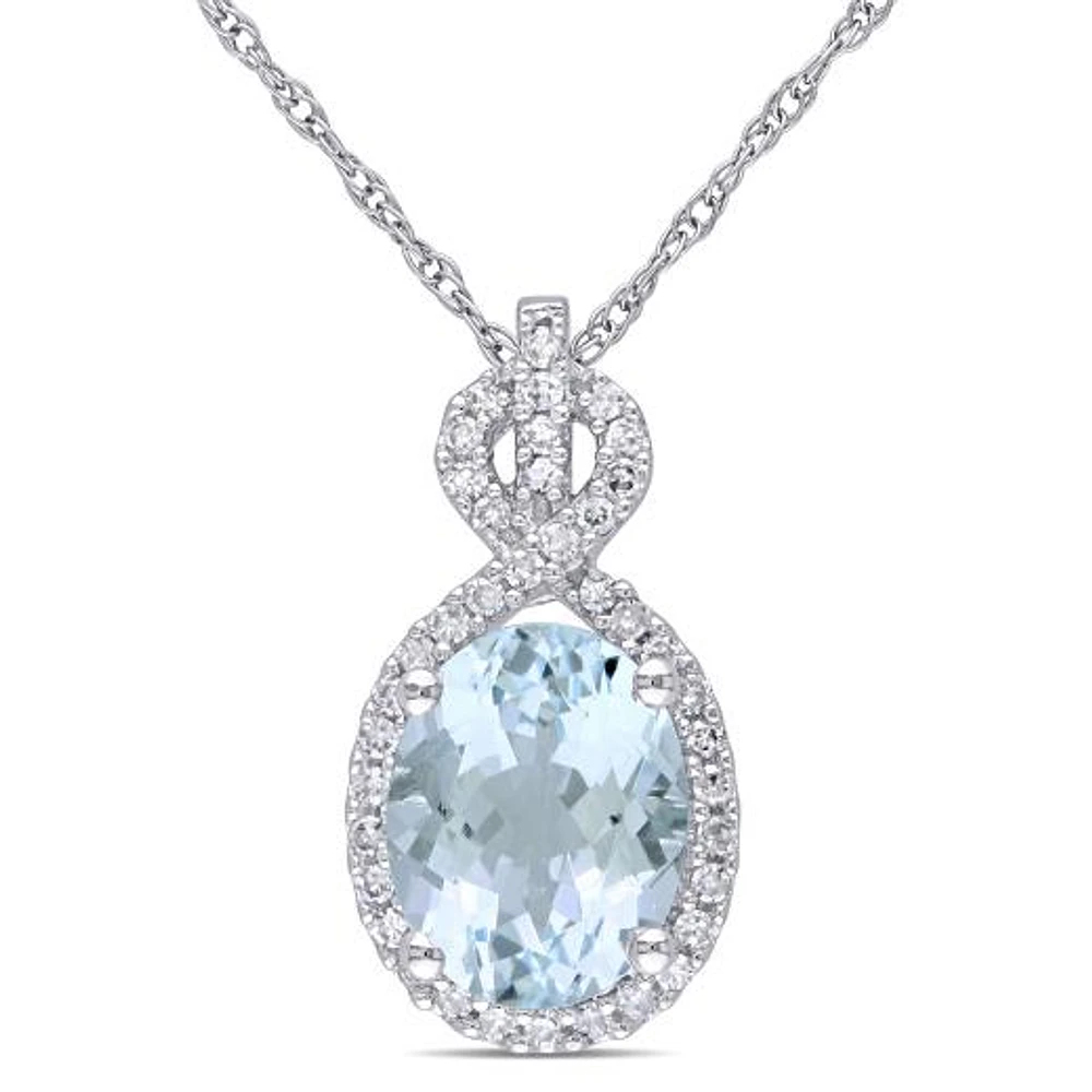 Julianna B 10K White Gold Aquamarine & Diamond Fashion Pendant with Chain