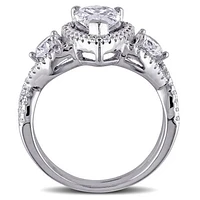 Julianna B Sterling Silver Halo Pear Shaped Cubic Zirconia Bridal Set