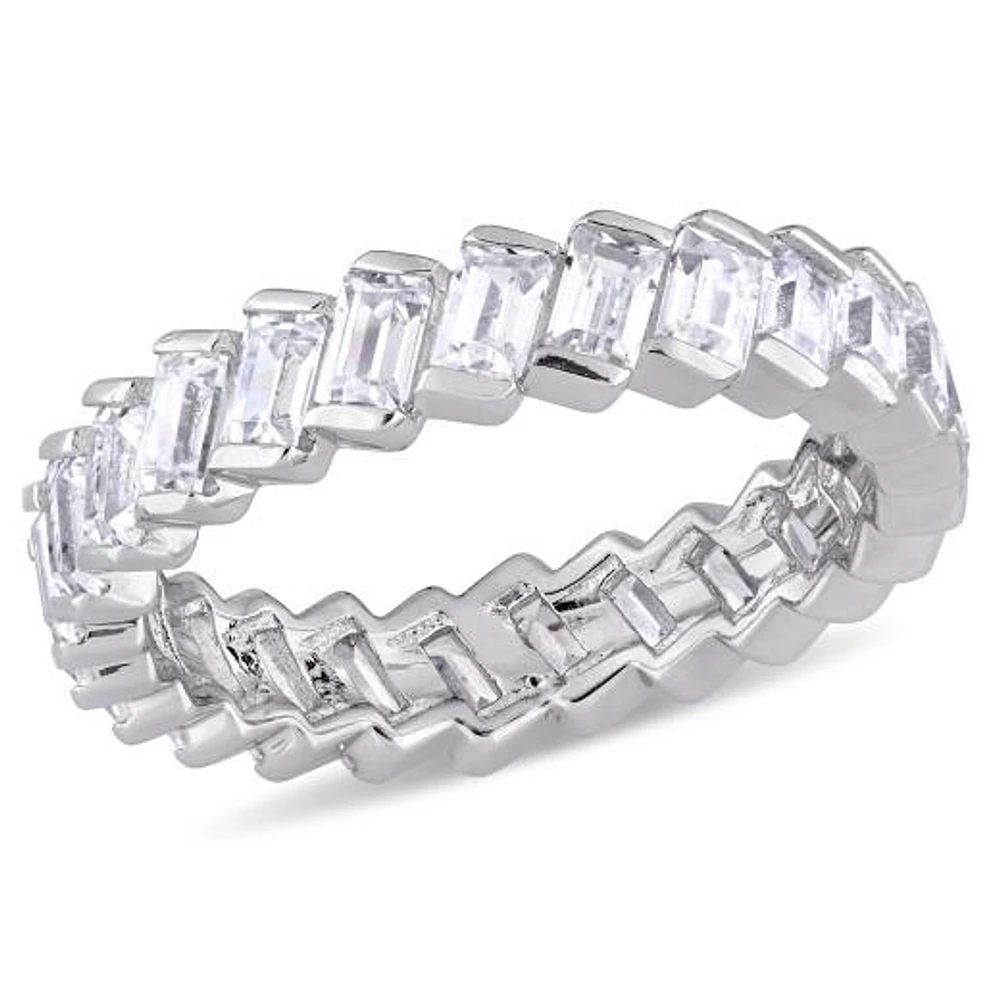 Julianna B Sterling Silver Baguette-Shaped Cubic Zirconia Angled Eternity Ring