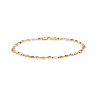 10K Yellow White and Rose Gold Diamond Cut Links Bracelet