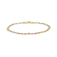 10K Yellow White and Rose Gold Diamond Cut Links Bracelet