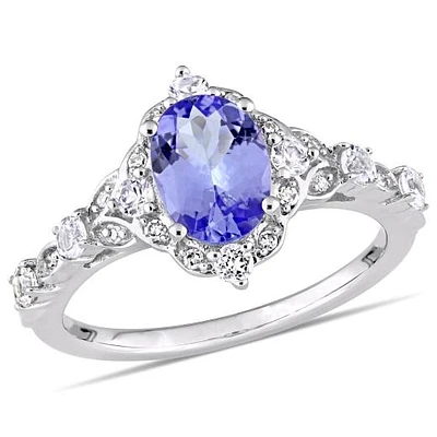 Julianna B 14K White Gold Tanzanite 0.06CT Diamond & Sapphire Ring