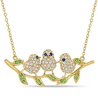 Julianna B Sterling Silver Blue & White Sapphire & Tsavorite Bird Necklace