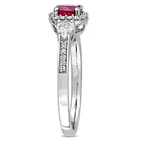 Julianna B 14K White Gold Ruby White Sapphire & 0.12CT Diamond Halo Ring