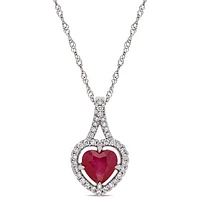 Julianna B 14K White Gold Ruby & 0.16CTW Diamond Heart Pendant with Chain