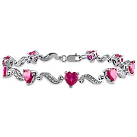 Julianna B Sterling Silver Heart Shaped Created Ruby & Diamond Bracelet