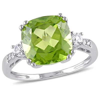 Julianna B 10K White Gold Peridot Diamond & Created Sapphire Ring