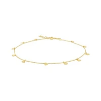10K Yellow Gold 10+1" Heart Anklet