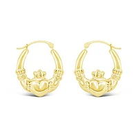 10K Yellow Gold Claddagh Creole Earrings