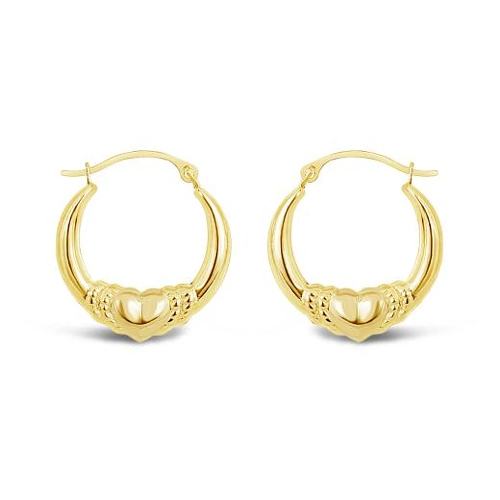 10K Yellow Gold Heart Creole Earrings