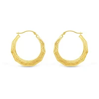 10K Yellow Gold Patterned Round Creole Earrings