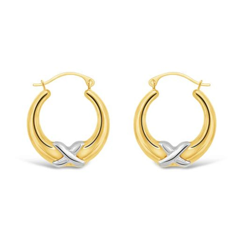 10K Yellow and White Gold Kiss Creole Earrings