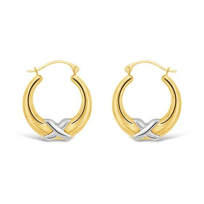 10K Yellow and White Gold Kiss Creole Earrings