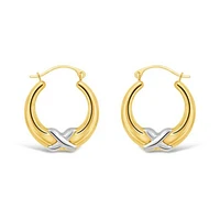 10K Yellow and White Gold Kiss Creole Earrings