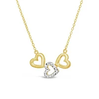 10K Yellow and White Gold Triple Heart