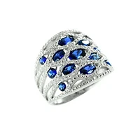 Sterling Silver Created Blue Sapphire & Diamond Ring