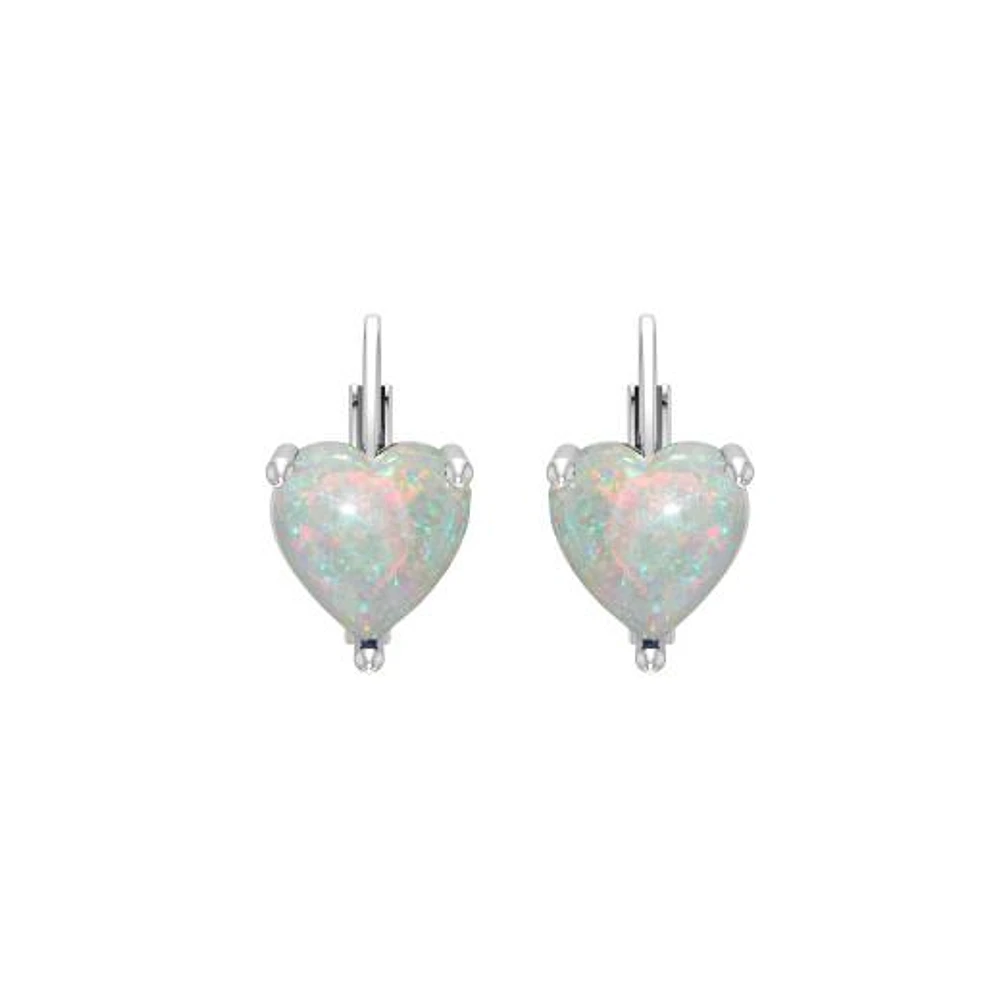 Sterling Silver Created Opal Heart Earrings