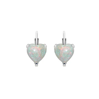 Sterling Silver Created Opal Heart Earrings