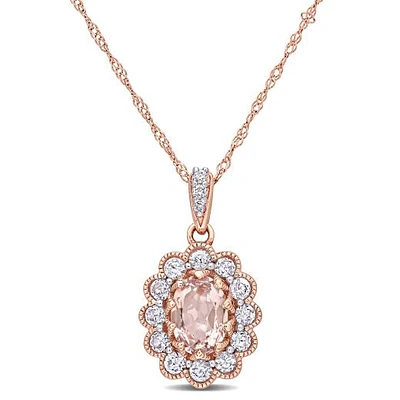 Julianna B 10K Rose Gold Morganite White Sapphire & Diamond Pendant with Chain