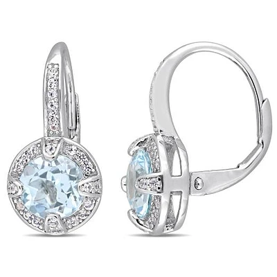 Julianna B Sterling Silver Blue Topaz & White Sapphire Leverback Earrings