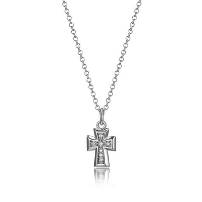 Elle "Scintillation" Small Cubic Zirconia Cross Necklace 18+2" Extension
