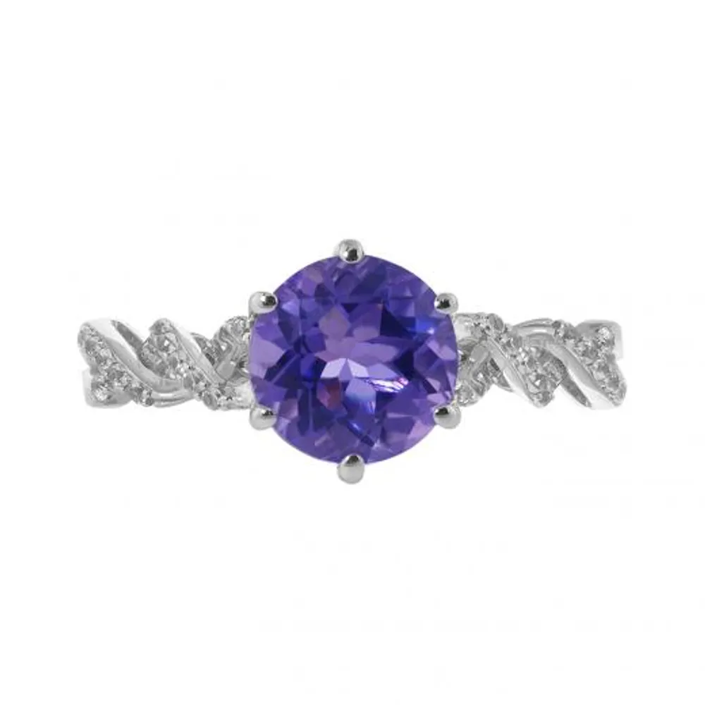 Sterling Silver Amethyst & Created White Sapphire Ring