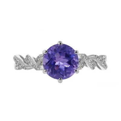 Sterling Silver Amethyst & Created White Sapphire Ring
