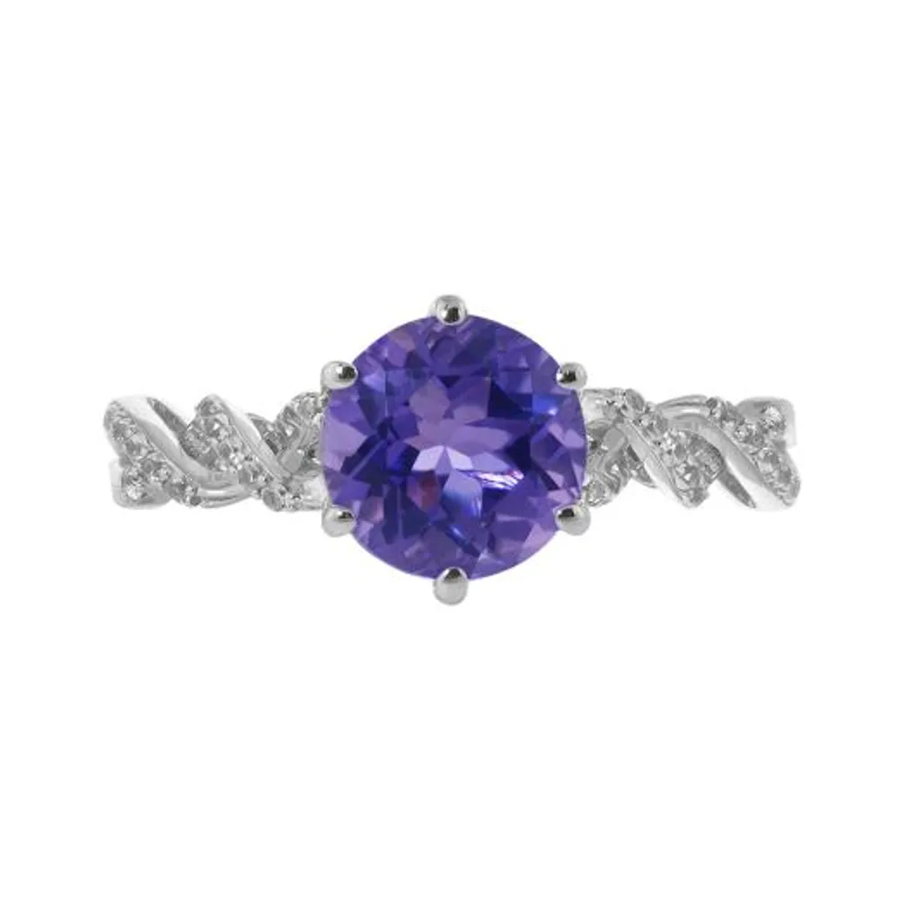 Sterling Silver Amethyst & Created White Sapphire Ring
