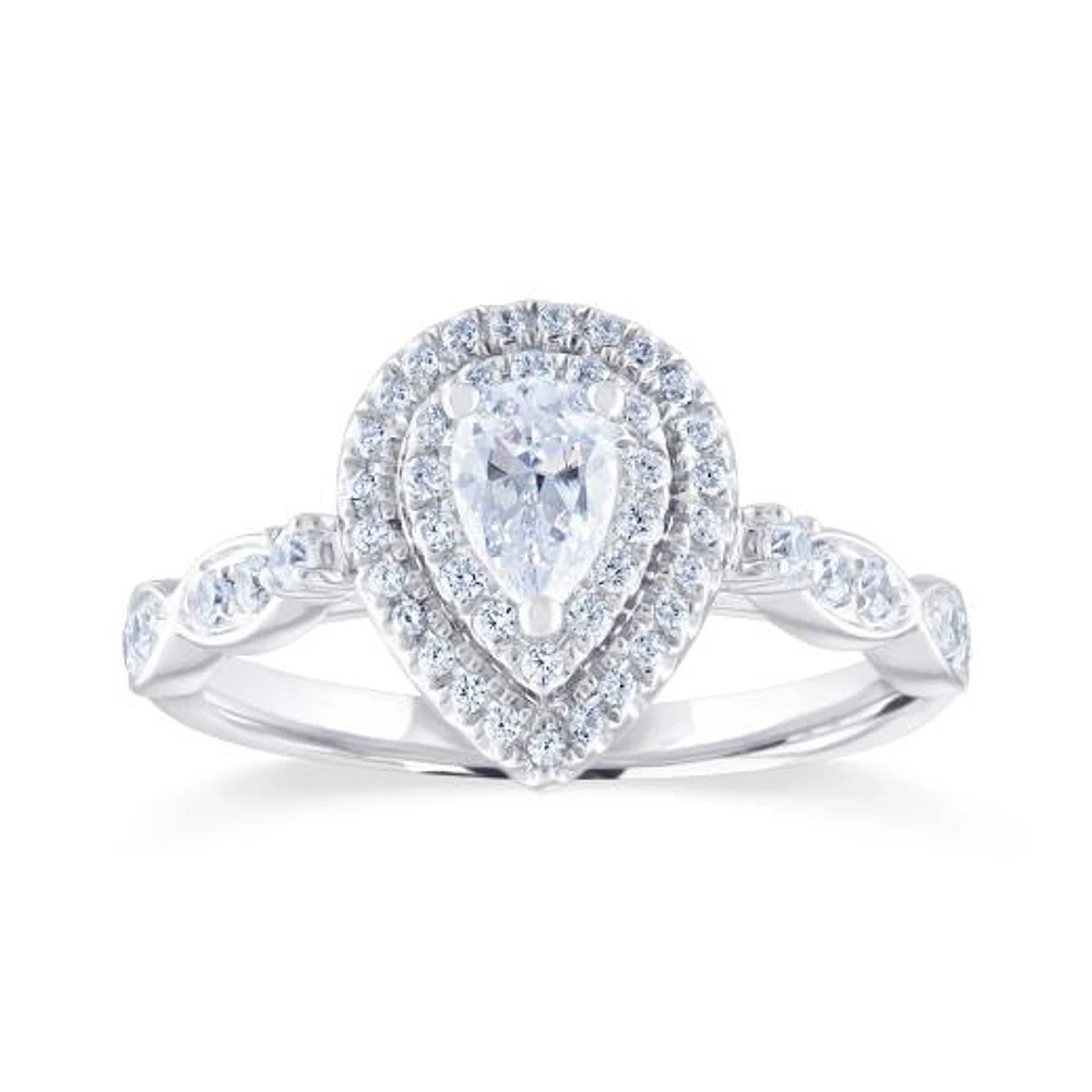 Diamond Revelations 14K White Gold 0.70CTW Pear Shaped Bridal Ring