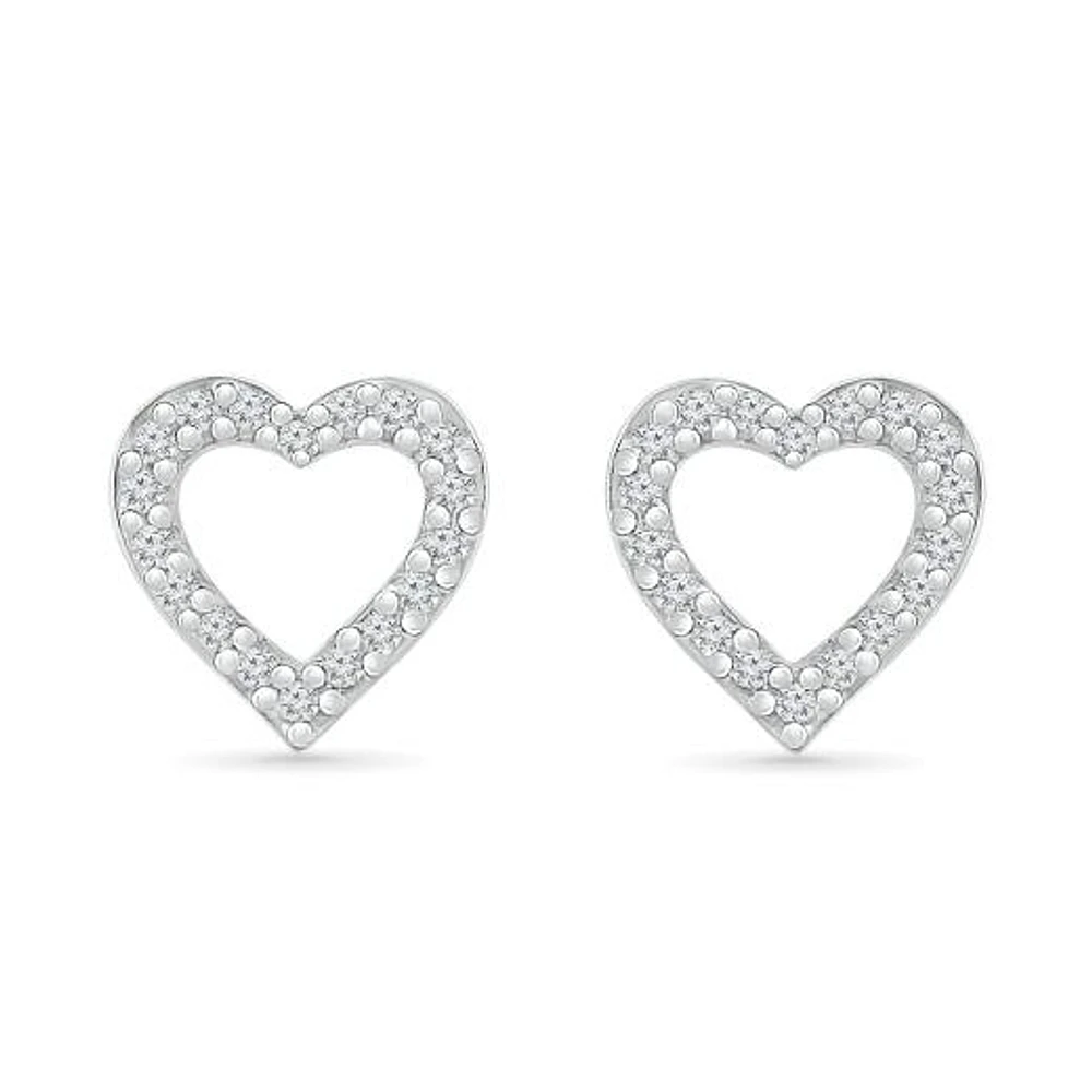 10K White Gold 0.05CTW Diamond Heart Earrings
