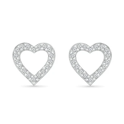 10K White Gold 0.05CTW Diamond Heart Earrings
