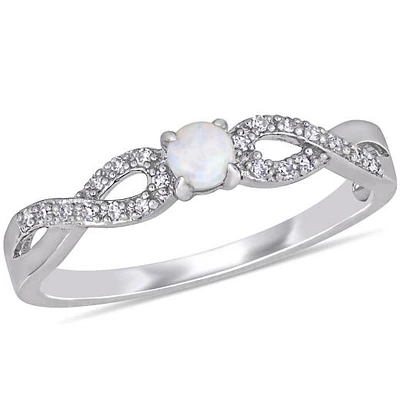 Julianna B Sterling Silver Opal and 0.10CTW Diamond Infinity Ring