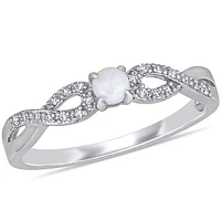 Julianna B Sterling Silver Opal and 0.10CTW Diamond Infinity Ring