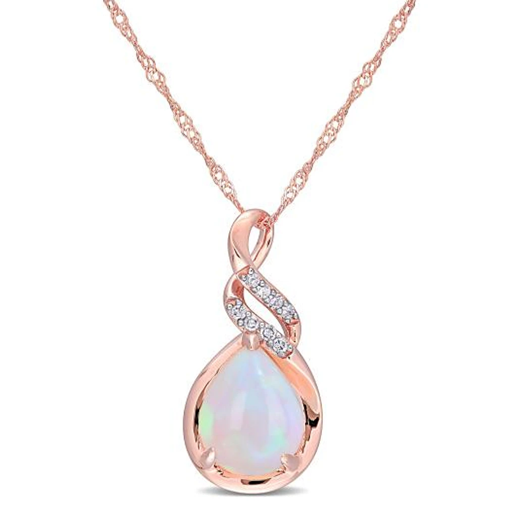 Julianna B 10K Rose Gold Ethiopian Blue-Opal and Diamond-Accent Twist Pendant