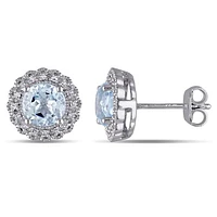 Julianna B Sterling Silver Blue Topaz & 0.10CTW Diamond Halo Stud Earrings