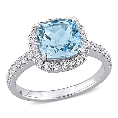 Julianna B 10K White Gold Sky-Blue Topaz and White Topaz Halo Ring