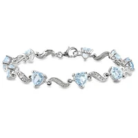 Julianna B Sterling Silver Blue Topaz and Diamond Heart S-Link Bracelet