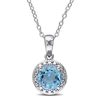 Julianna B Sterling Silver Blue Topaz Halo Pendant