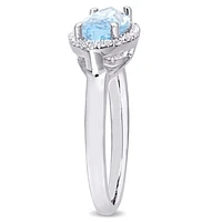 Julianna B Sterling Silver Marquise Shape Blue Topaz and White Topaz Halo Ring