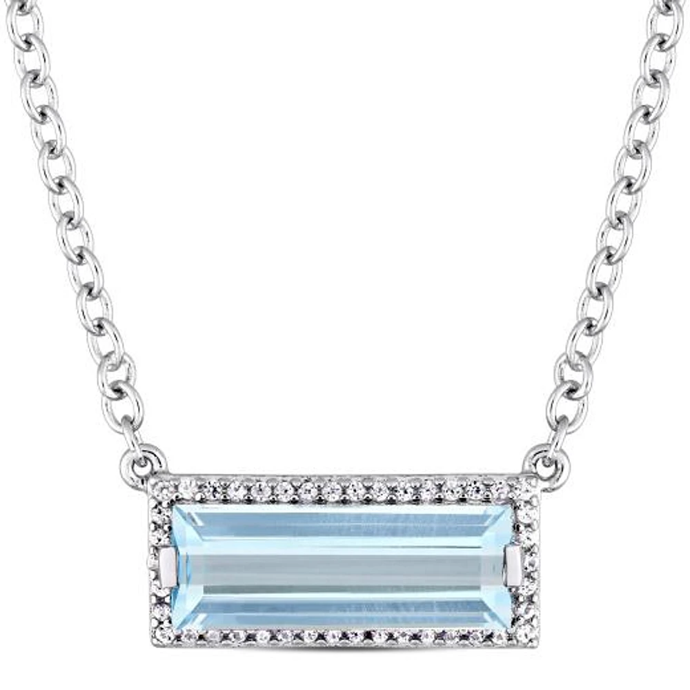 Julianna B Sterling Silver Blue Topaz & White Sapphire Halo Necklace