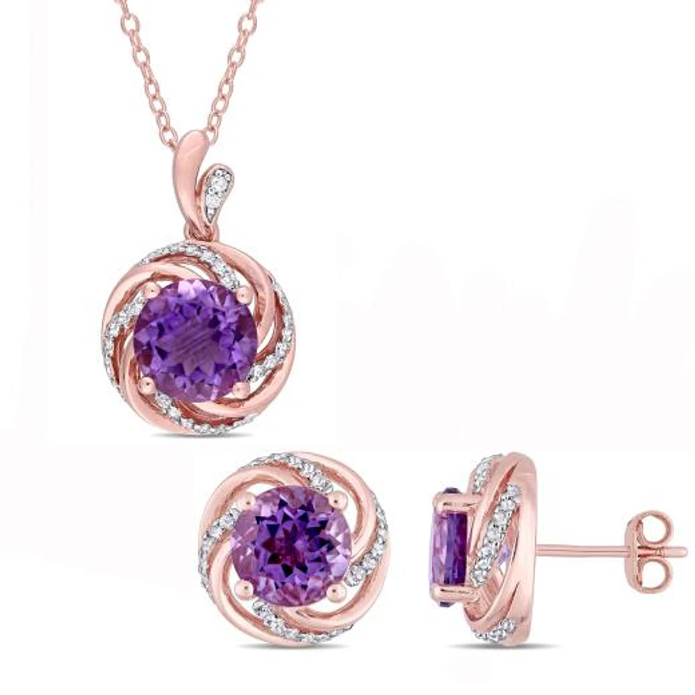 Julianna B Rose Plated Sterling Silver Amethyst White Topaz & Diamond Set