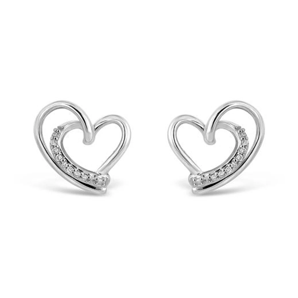 Sterling Silver Diamond Heart Studs