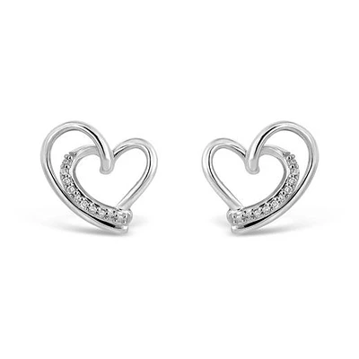 Sterling Silver Diamond Heart Studs