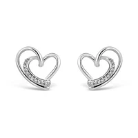 Sterling Silver Diamond Heart Studs
