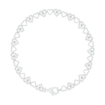 Sterling Silver Diamond Heart Bracelet