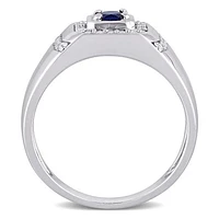 Julianna B Sterling Silver Blue Sapphire and White Men's Ring
