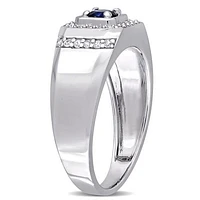 Julianna B Sterling Silver Blue Sapphire and White Men's Ring
